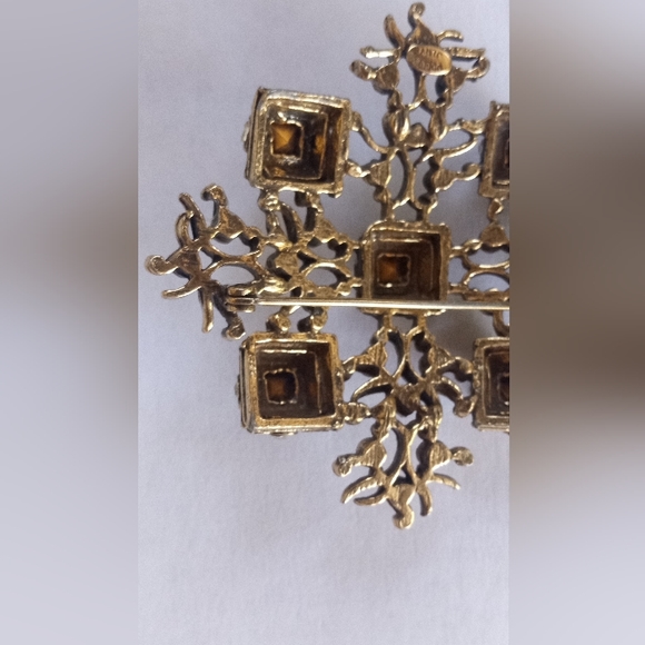 Vogue Jewelery VTG 50's 60's Tree Topaz, Clear Rhinestones Rare Gold Tone Brooch - Picture 11 of 13